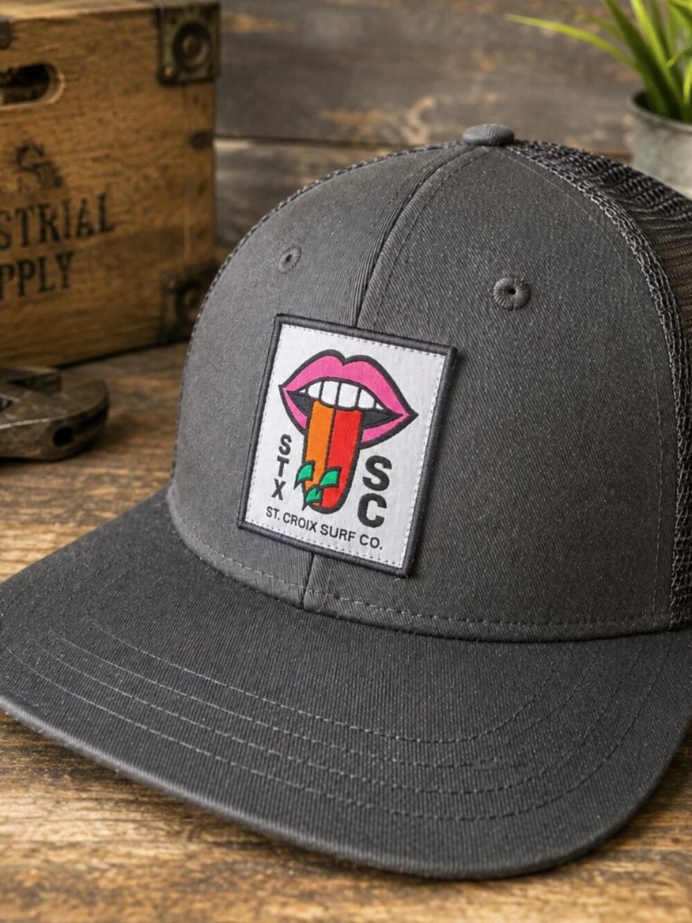 Stx Surf Tongue Logo Full Hat – Snap Back Baja Truckers Hat, St. Croix Surf Co.